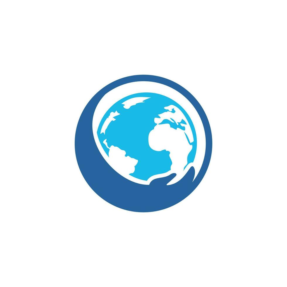 logotipo da mão do mundo. salve o design do logotipo do mundo. conceito de logotipo de cuidados globais. vetor