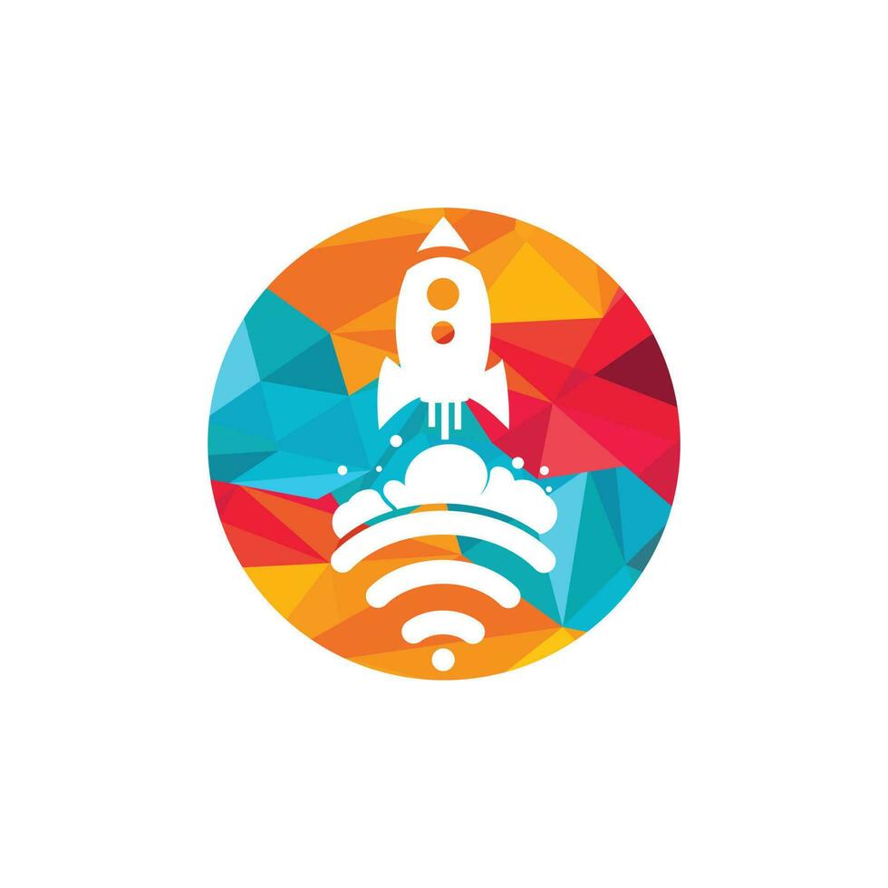 design de logotipo de vetor de foguete wi-fi. símbolo de sinal wifi e vetor de design de foguete.