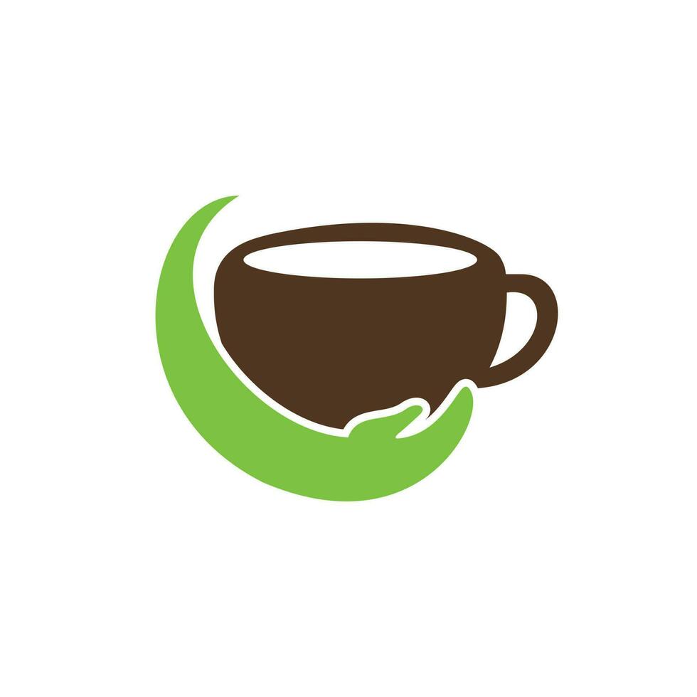 design de logotipo de vetor de cuidados com café. xícara de café e design de ícone de mão.