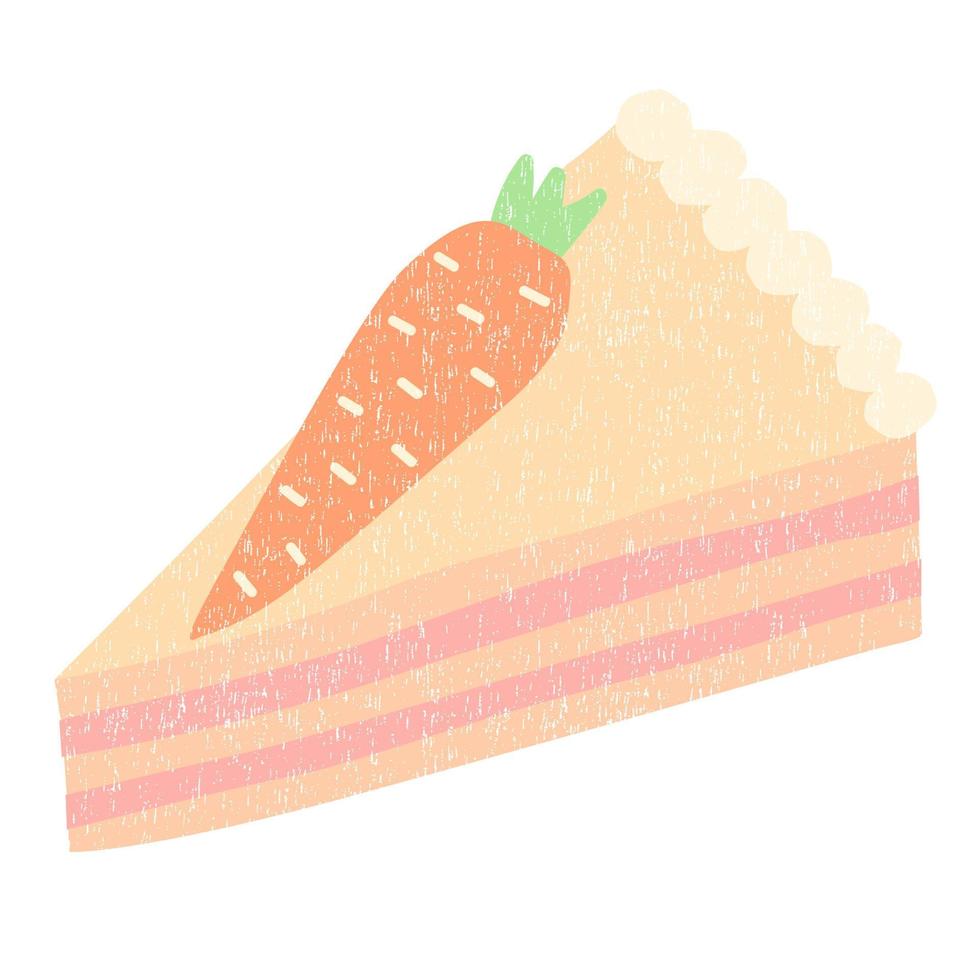 fatia de bolo de cenoura com creme. ilustração em vetor design plano clip art.