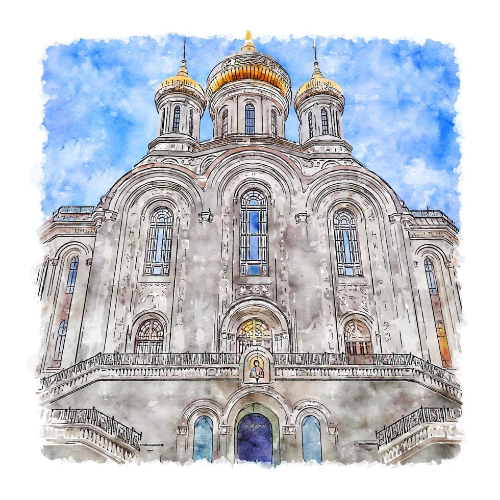 esboço em aquarela do mosteiro de moscou sretensky ilustração desenhada à mão vetor