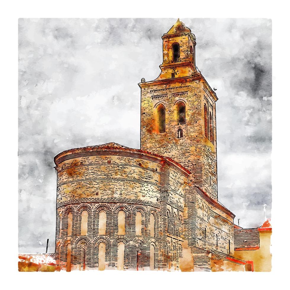 castelo espanha esboço em aquarela ilustração desenhada à mão vetor