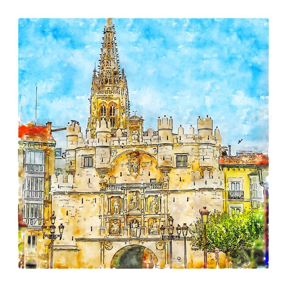 castelo frança esboço aquarela desenho ilustração desenhada à mão vetor