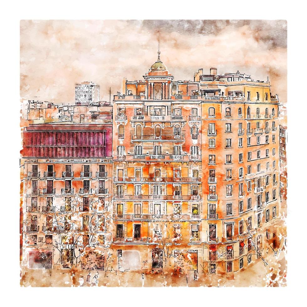 arquitetura barcelona espanha esboço em aquarela ilustração desenhada à mão vetor