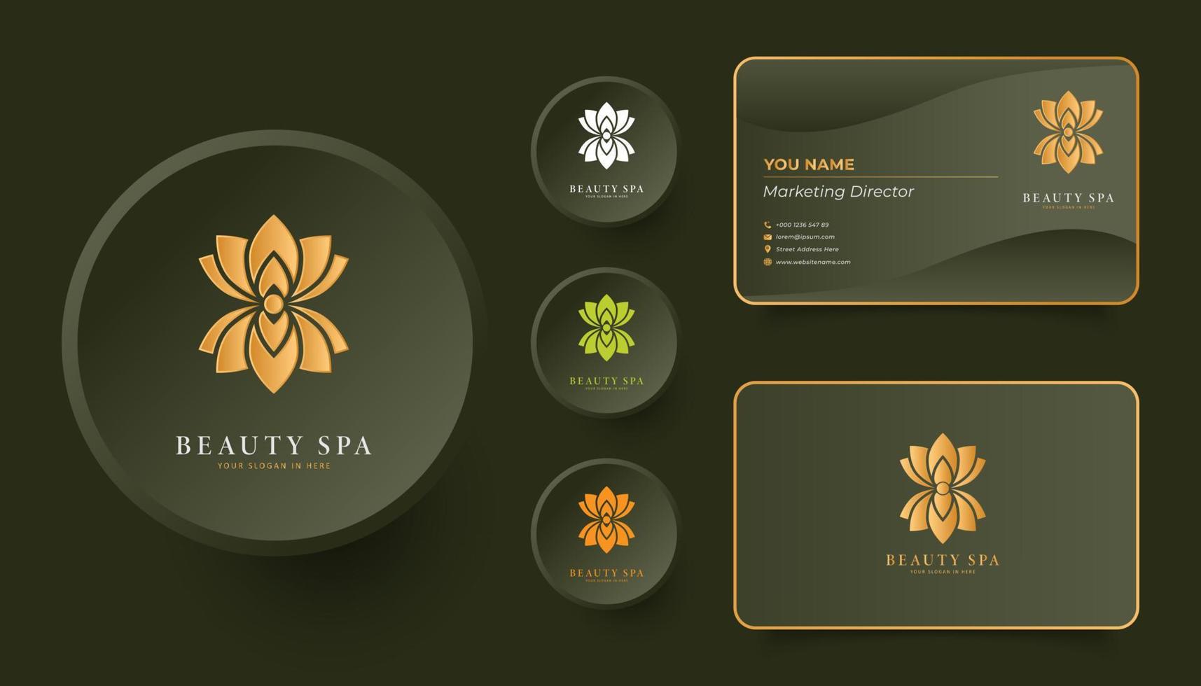 logotipo elegante de flores de lótus com design de modelo de cartão de visita vetor