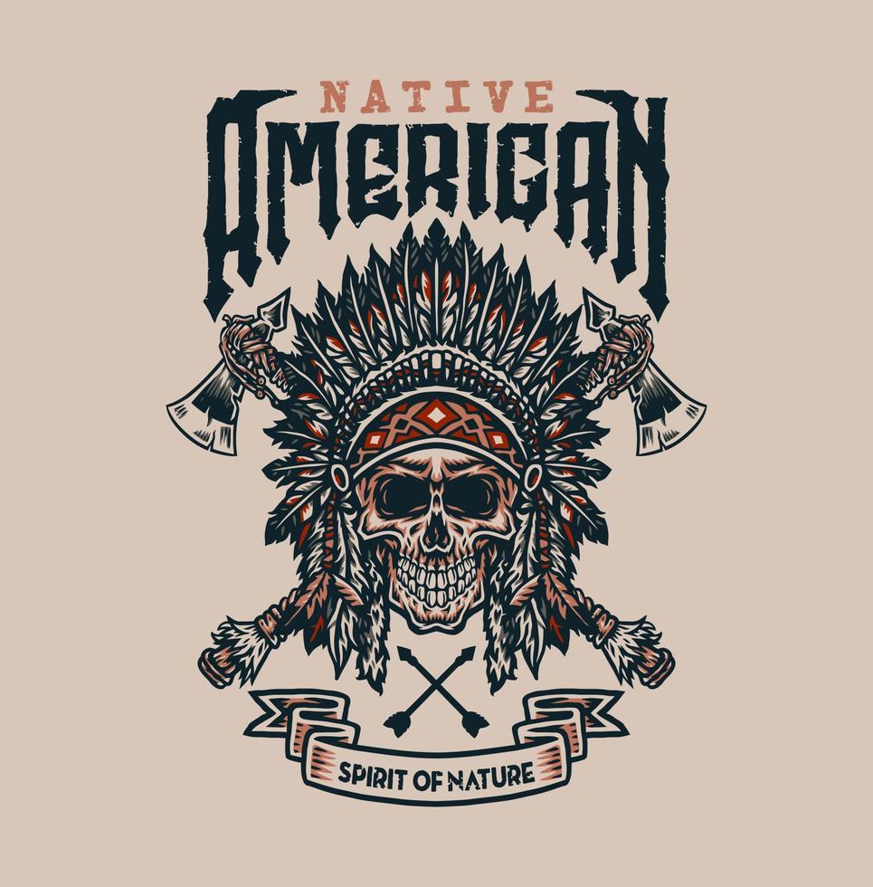 design gráfico de camiseta nativa americana, estilo de linha desenhado à mão com cor digital, ilustração vetorial vetor