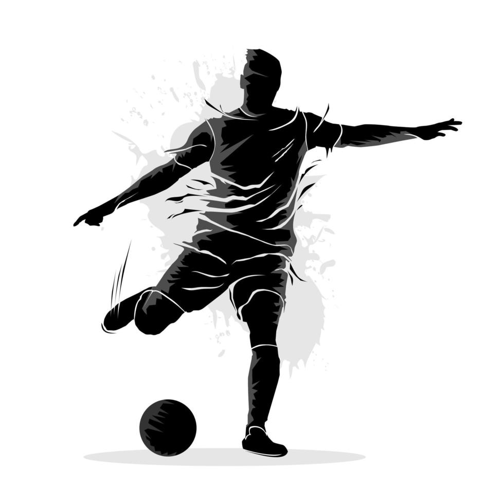 silhueta abstrata de um jogador de futebol chutando uma bola. ilustração vetorial vetor