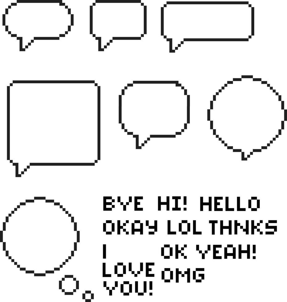 bolha do discurso pixel art de 8 bits em fundo branco. sinal de bolha do discurso de pixel. bolhas de pixel para mensagens. estilo plano. vetor