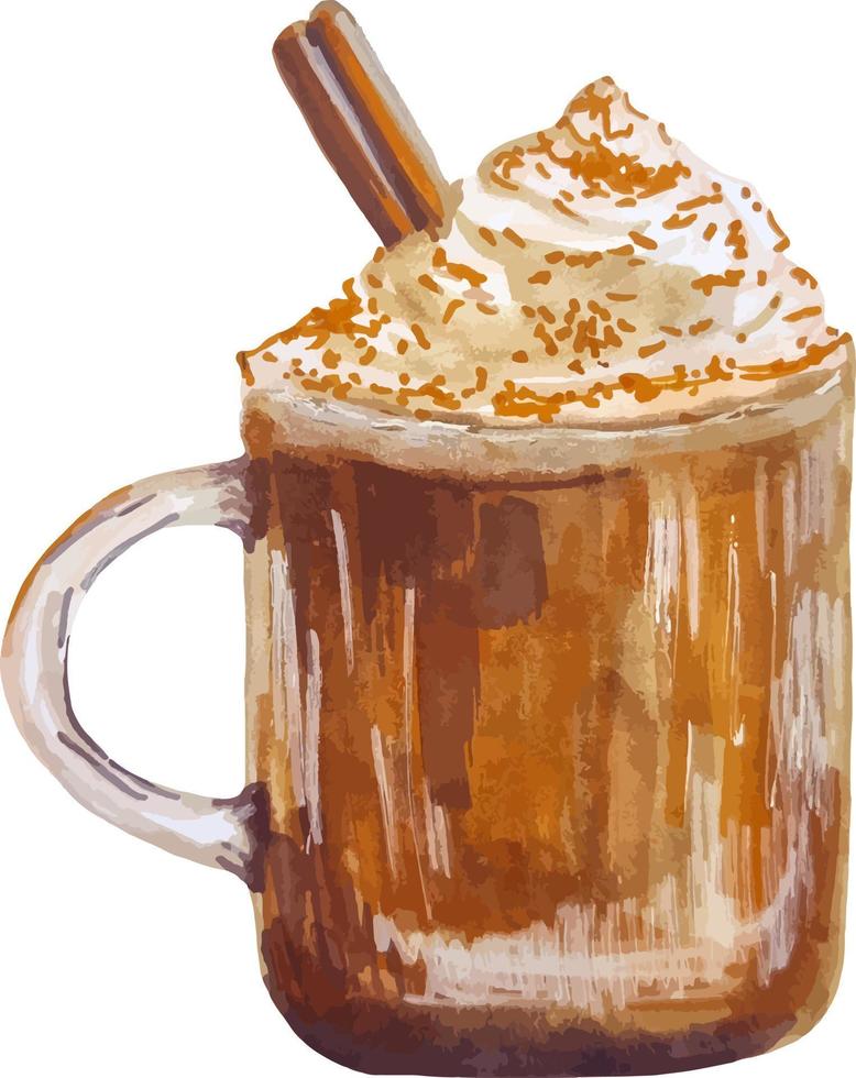 ilustração de clipart de bebida de café com leite de abóbora desenhada à mão isolada em branco vetor