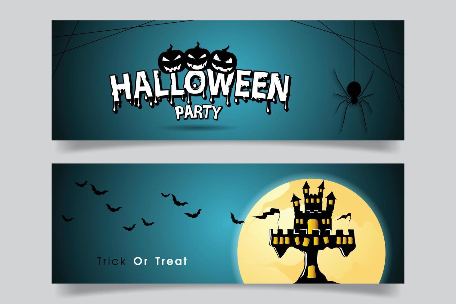 banner com aranha de halloween e castelo assombrado e morcego. vetor