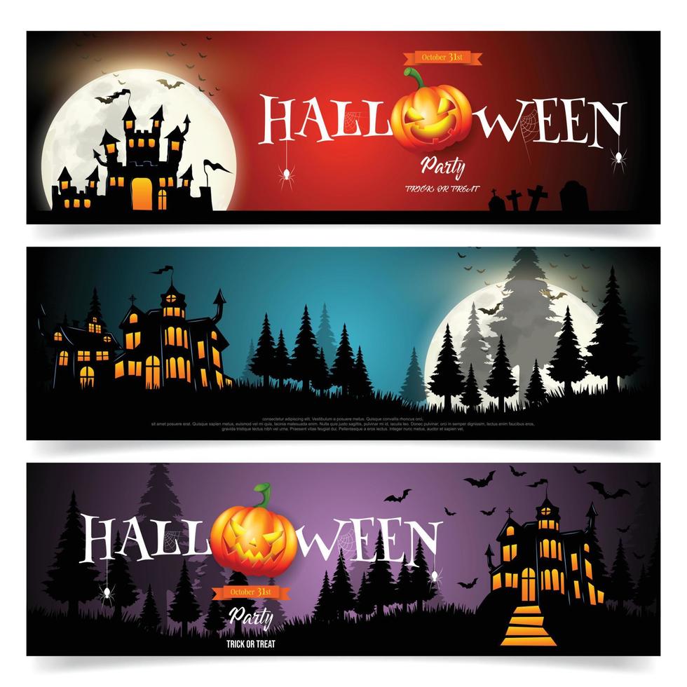 conjunto de três banners de halloween. ilustrador vetorial vetor