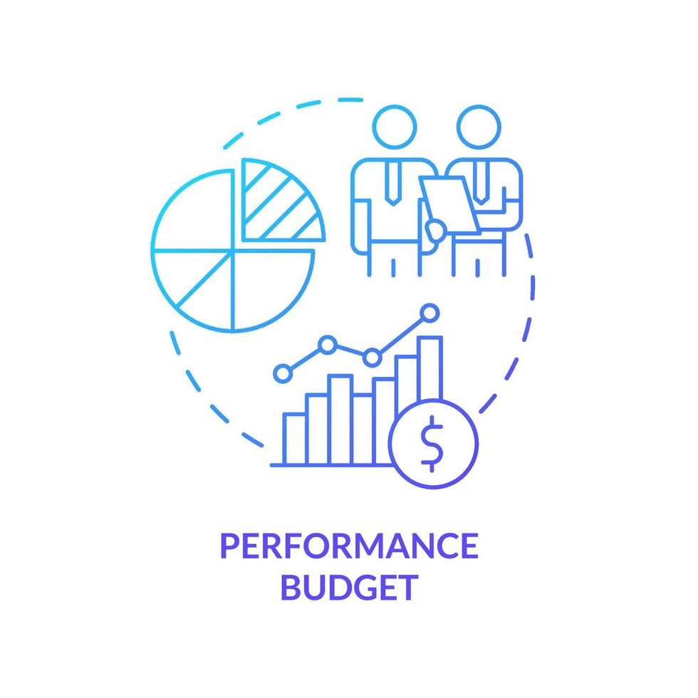 ícone de conceito gradiente azul de orçamento de desempenho. programa financeiro. orçamento do governo tipo idéia abstrata ilustração de linha fina. desenho de contorno isolado. vetor