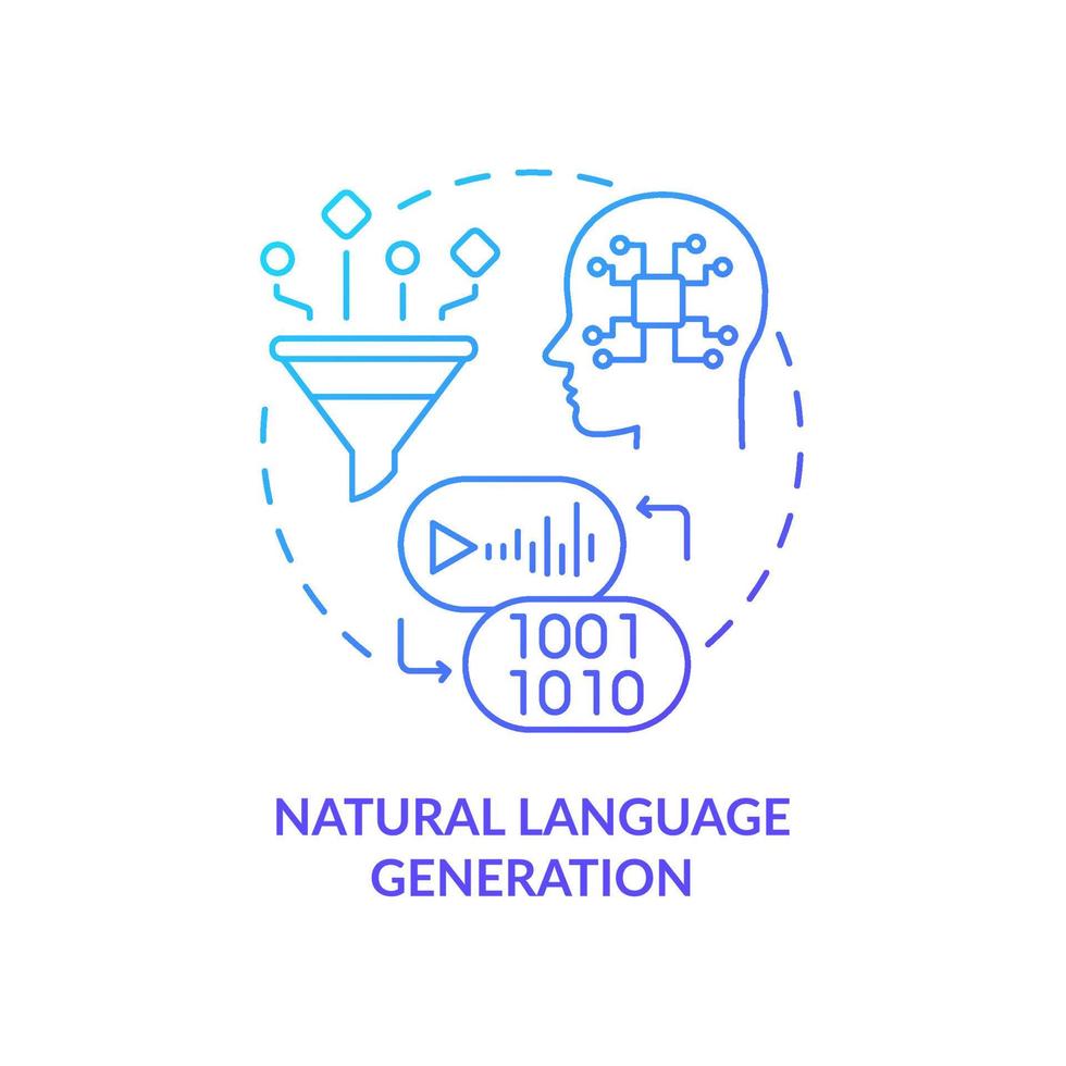 ícone de conceito gradiente azul de geração de linguagem natural. ilustração de linha fina de idéia abstrata de gerenciamento de dados aumentada. processo de software. desenho de contorno isolado. vetor