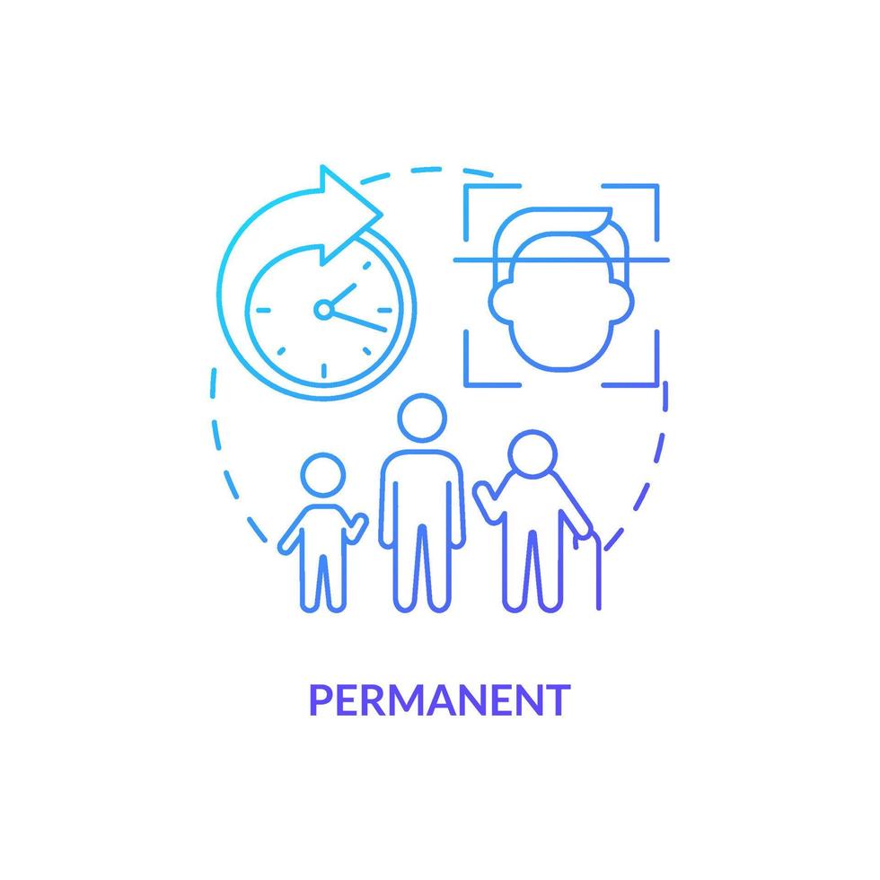 ícone de conceito gradiente azul permanente. vantagem de dados biométricos idéia abstrata ilustração de linha fina. identificação de características não expiradas. desenho de contorno isolado. vetor