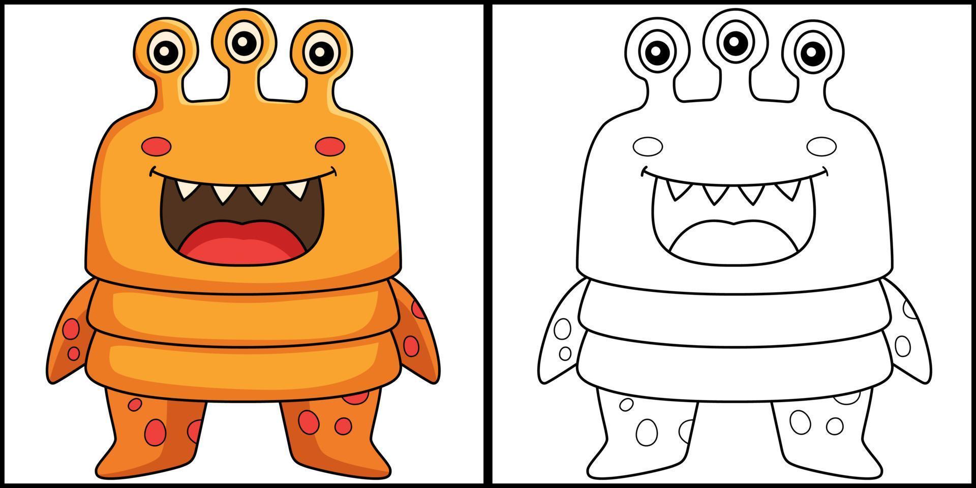 ilustração de página para colorir de monstro de três olhos vetor
