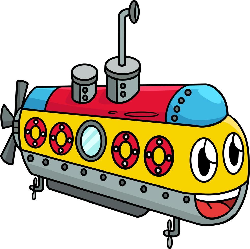 submarino com clipart de desenho animado de veículo de rosto vetor