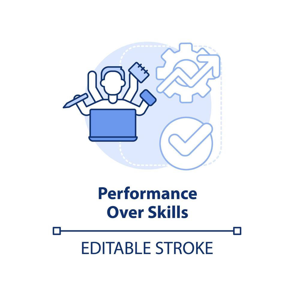 desempenho sobre o ícone de conceito azul claro de habilidades. habilidade de alta demanda na ilustração de linha fina de idéia abstrata de desenvolvimento. desenho de contorno isolado. traço editável. vetor
