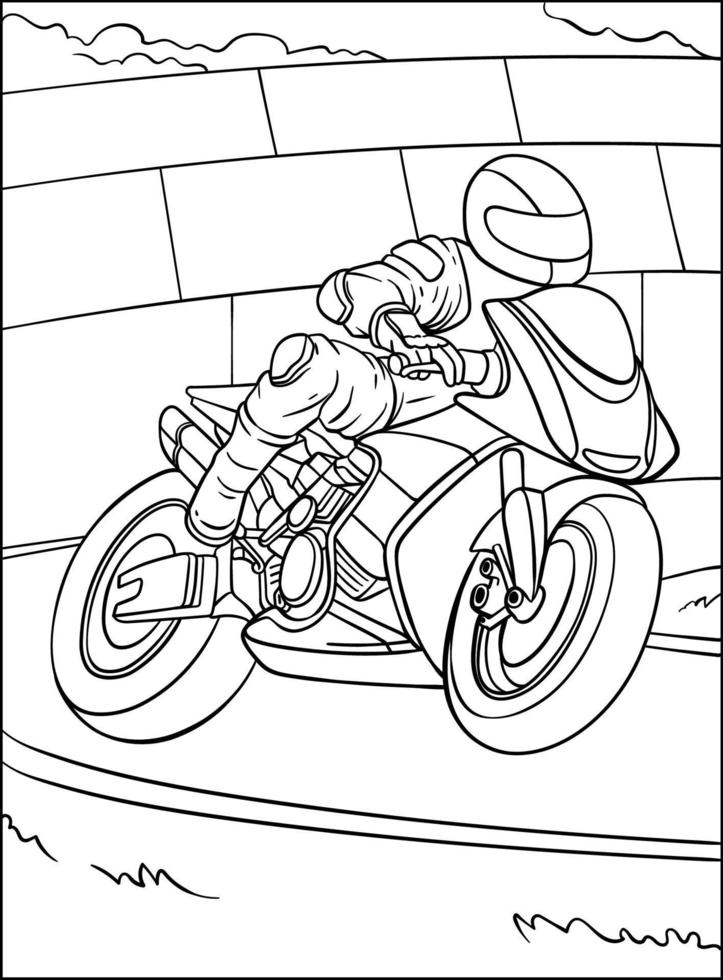 página para colorir de corrida de moto para crianças 11415813 Vetor no  Vecteezy