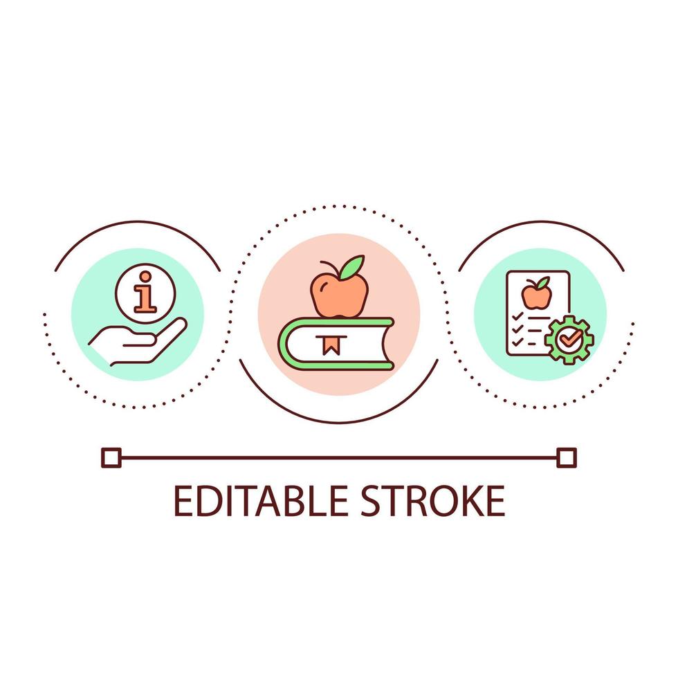 programa de almoço escolar para o ícone do conceito de loop de cantina. refeições bem equilibradas para crianças idéia abstrata ilustração de linha fina. Alimentação saudável. desenho de contorno isolado. traço editável. vetor