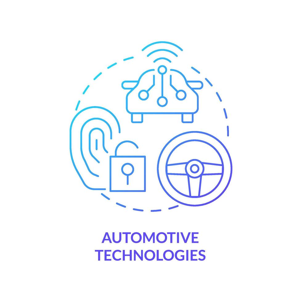 ícone de conceito gradiente azul de tecnologias automotivas. ilustração de linha fina de uso de tecnologia biométrica idéia abstrata. carros autônomos. desenho de contorno isolado. vetor