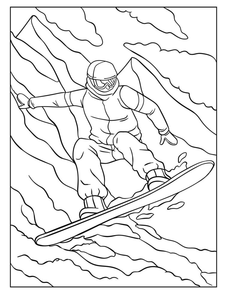 página para colorir de snowboard para crianças vetor