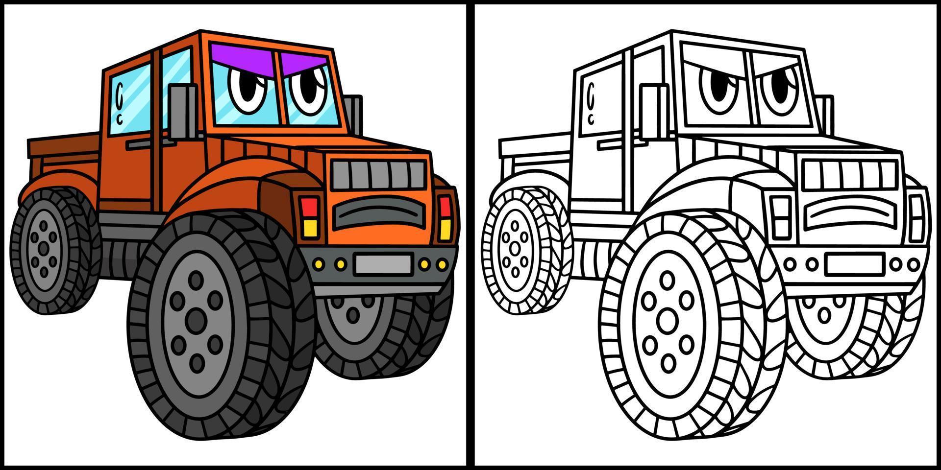 desenho de caminhão off-road com veículo de rosto para colorir vetor