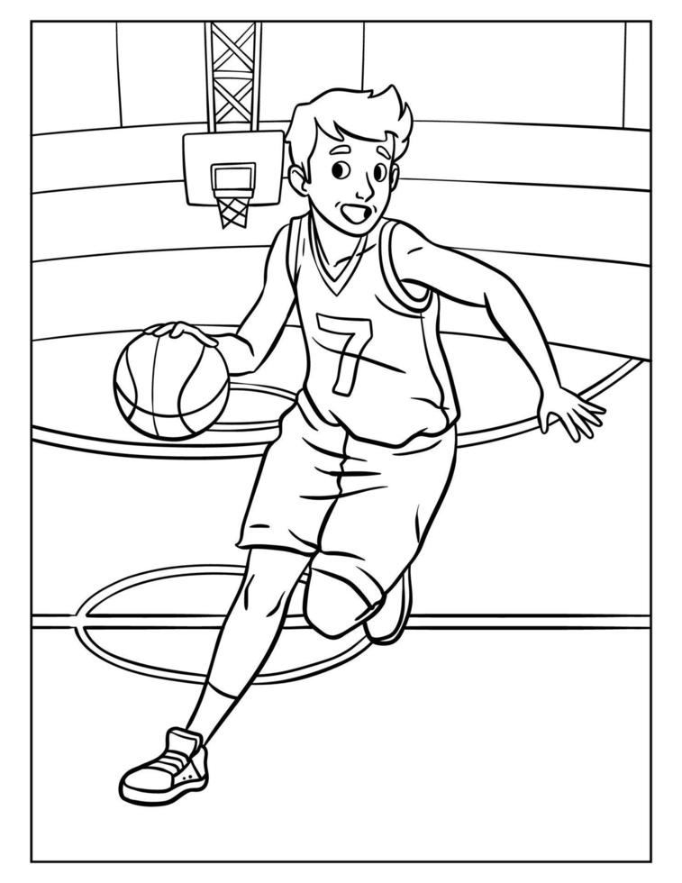 página de colorir de basquete para crianças vetor