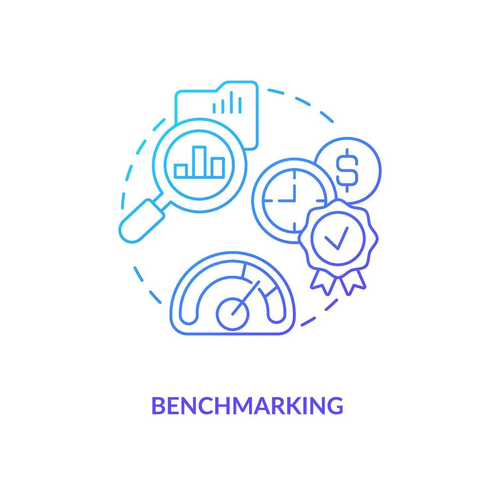 ícone de conceito gradiente azul de benchmarking. business intelligence exemplo idéia abstrata ilustração de linha fina. comparando os processos da empresa. desenho de contorno isolado. vetor