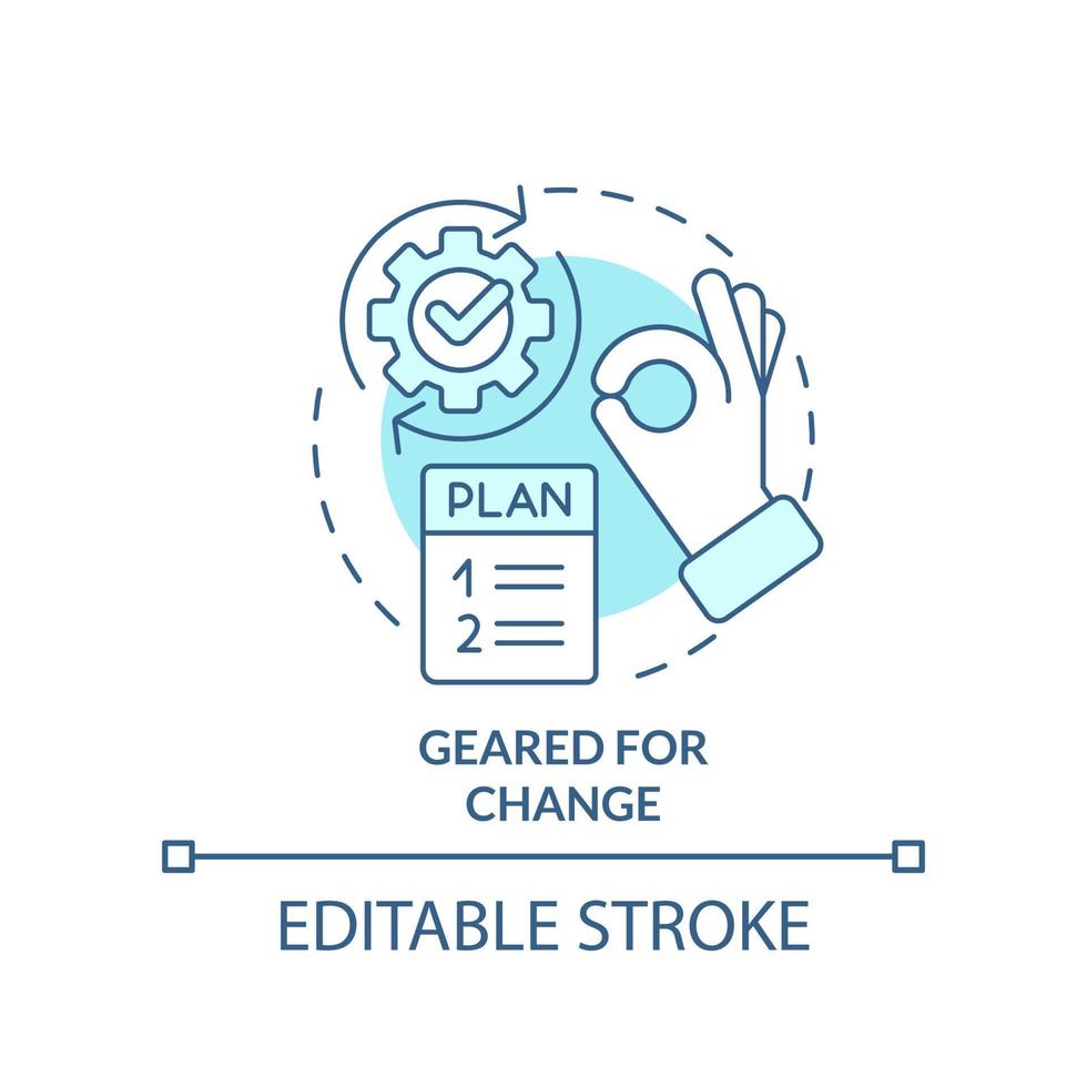voltado para mudar o ícone do conceito turquesa. flexibilidade. elemento-chave da ilustração de linha fina de ideia abstrata de plano de negócios. desenho de contorno isolado. traço editável. vetor