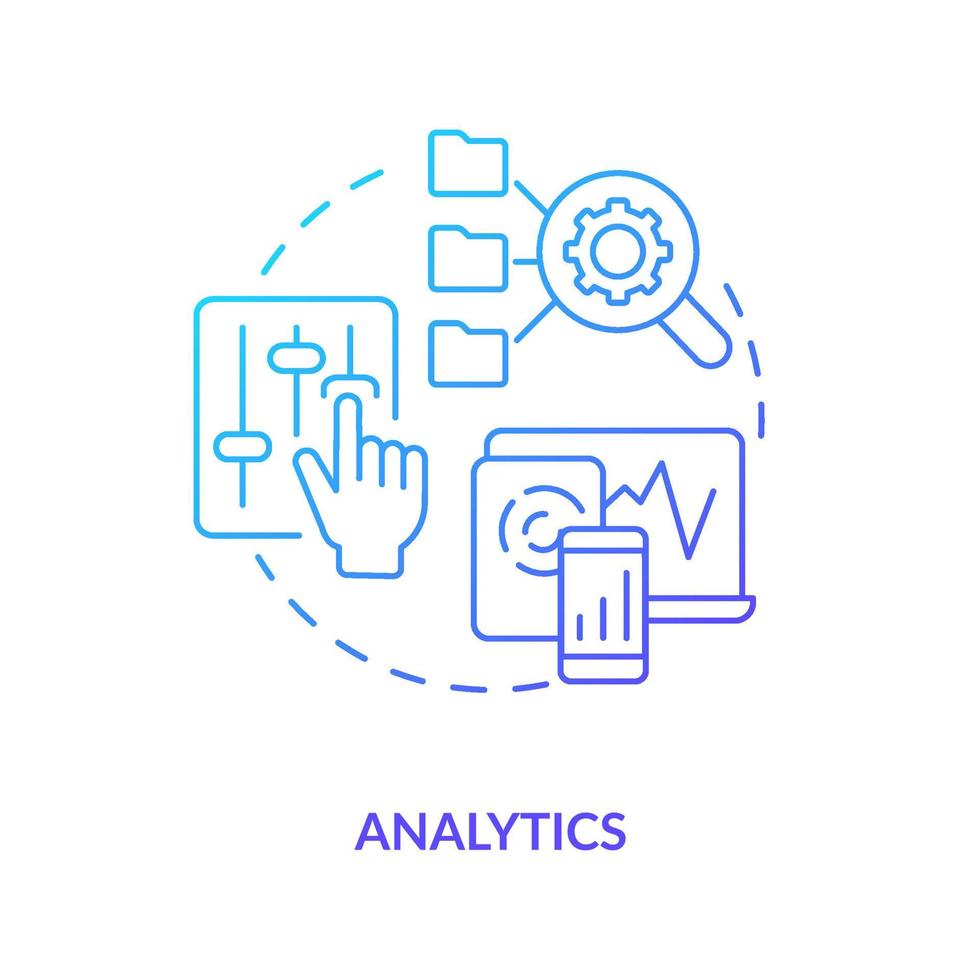 ícone de conceito gradiente azul analítico. inteligência de negócios função idéia abstrata ilustração de linha fina. melhoria de desempenho. desenho de contorno isolado. vetor
