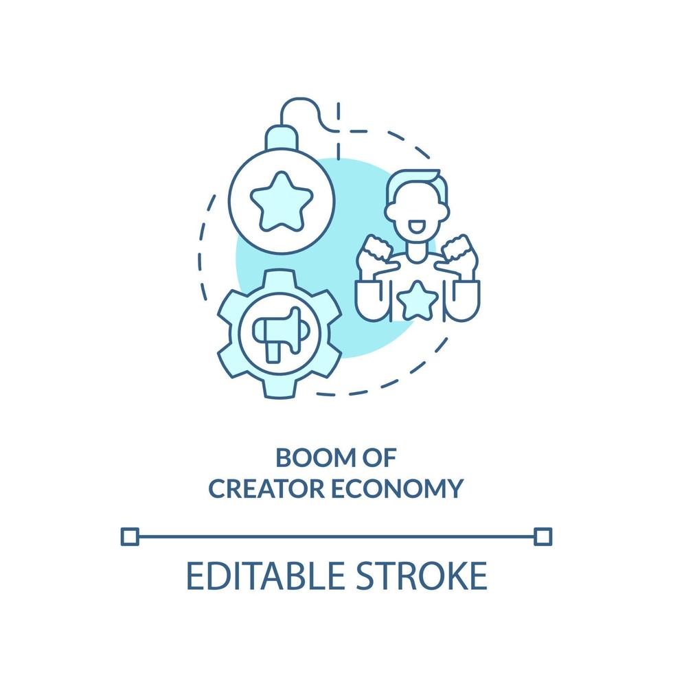 boom do ícone do conceito turquesa da economia do criador. Criação de conteúdo. ilustração de linha fina de idéia abstrata de tendência de mídia social. desenho de contorno isolado. traço editável. vetor