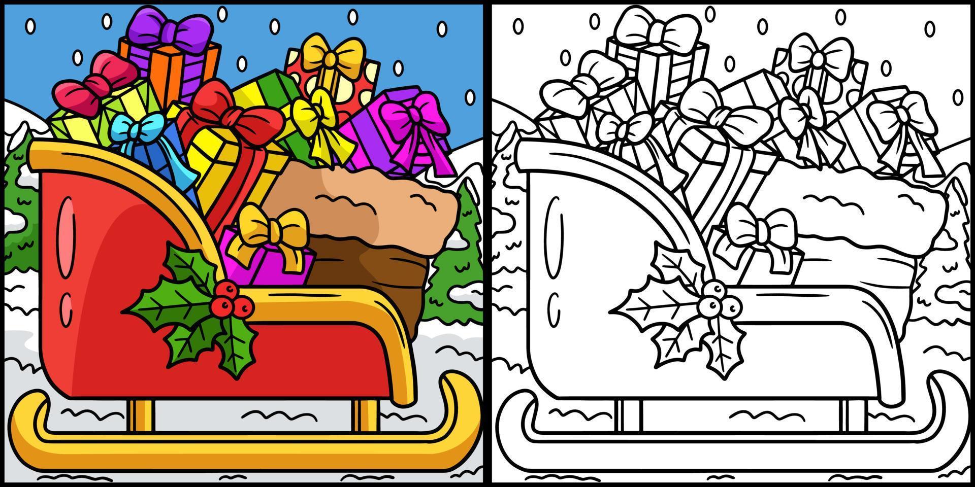 ilustração de página para colorir de trenó de natal vetor