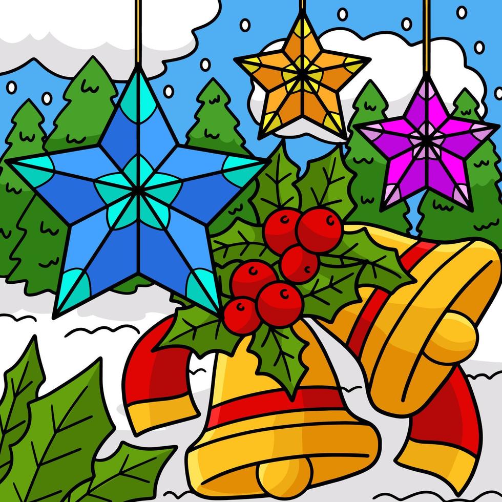 sinos de natal com ilustração colorida de ornamento vetor