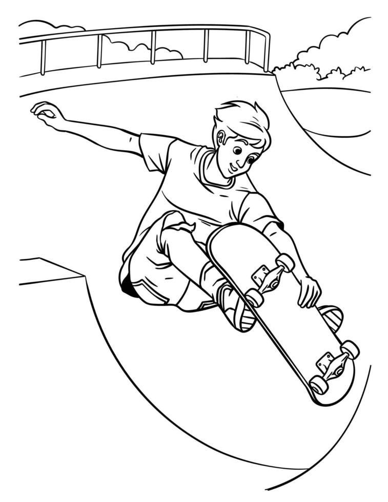 página para colorir de skate para crianças vetor