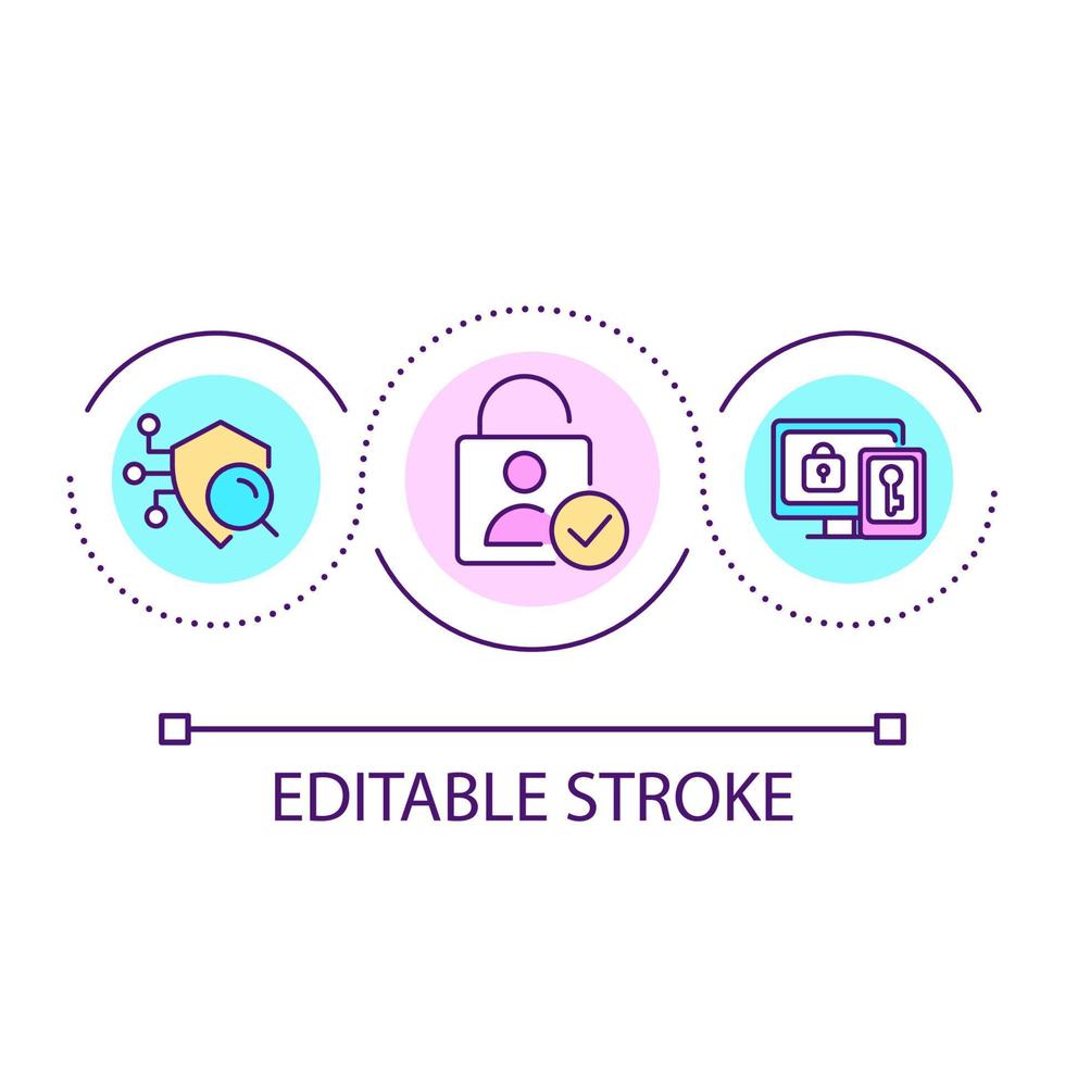 protegendo o ícone do conceito de loop de dados biométricos do cliente. medida de segurança idéia abstrata ilustração de linha fina. gerenciamento de acesso. desenho de contorno isolado. traço editável. vetor