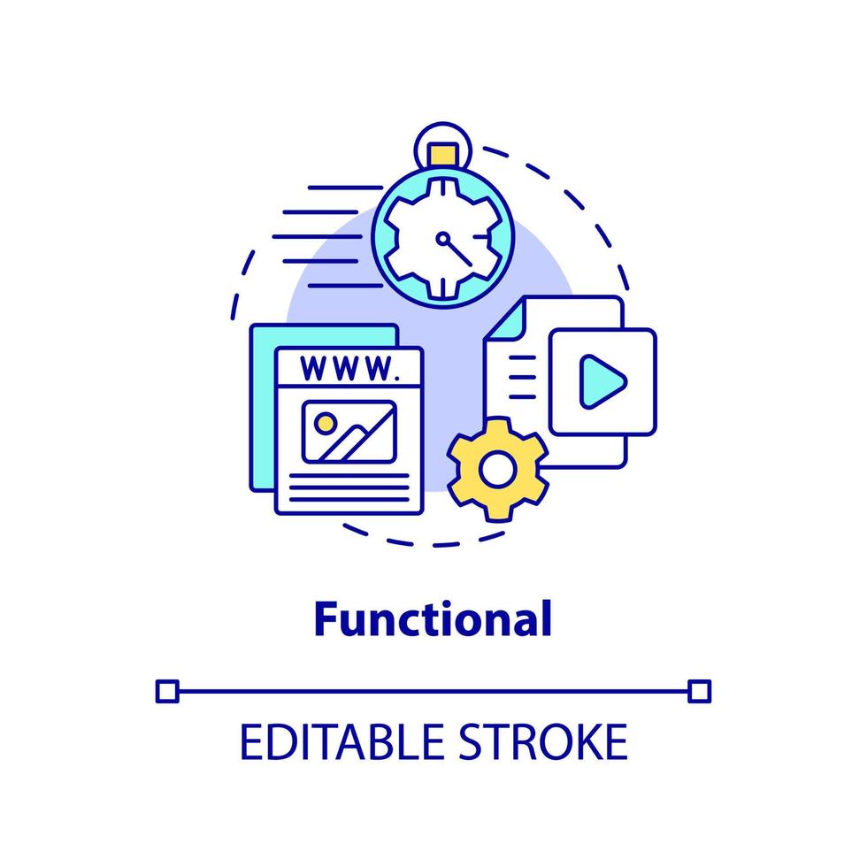 ícone do conceito funcional. qualidade de boa ilustração de linha fina de idéia abstrata de site. site de carregamento rápido, página da web. desenho de contorno isolado. traço editável. vetor