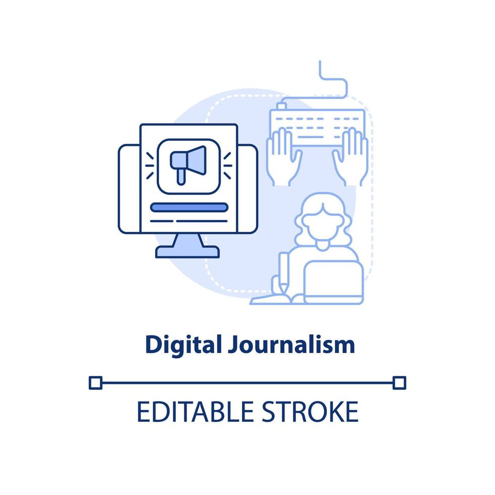 ícone do conceito de luz azul do jornalismo digital. habilidade desejada para ilustração de linha fina de idéia abstrata de emprego futuro. desenho de contorno isolado. traço editável. vetor