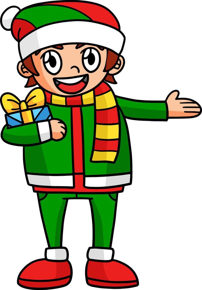 ilustração de clipart colorida de desenho animado de menino de natal vetor