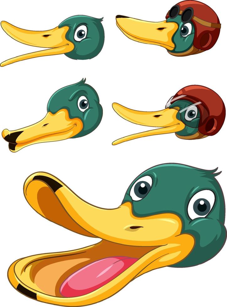 conjunto de cabeça de pato com expressão facial diferente vetor