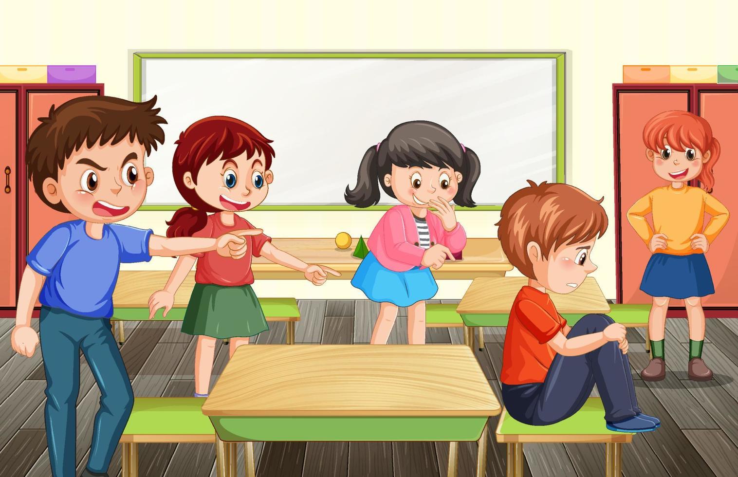 bullying escolar com personagens de desenhos animados de estudantes vetor