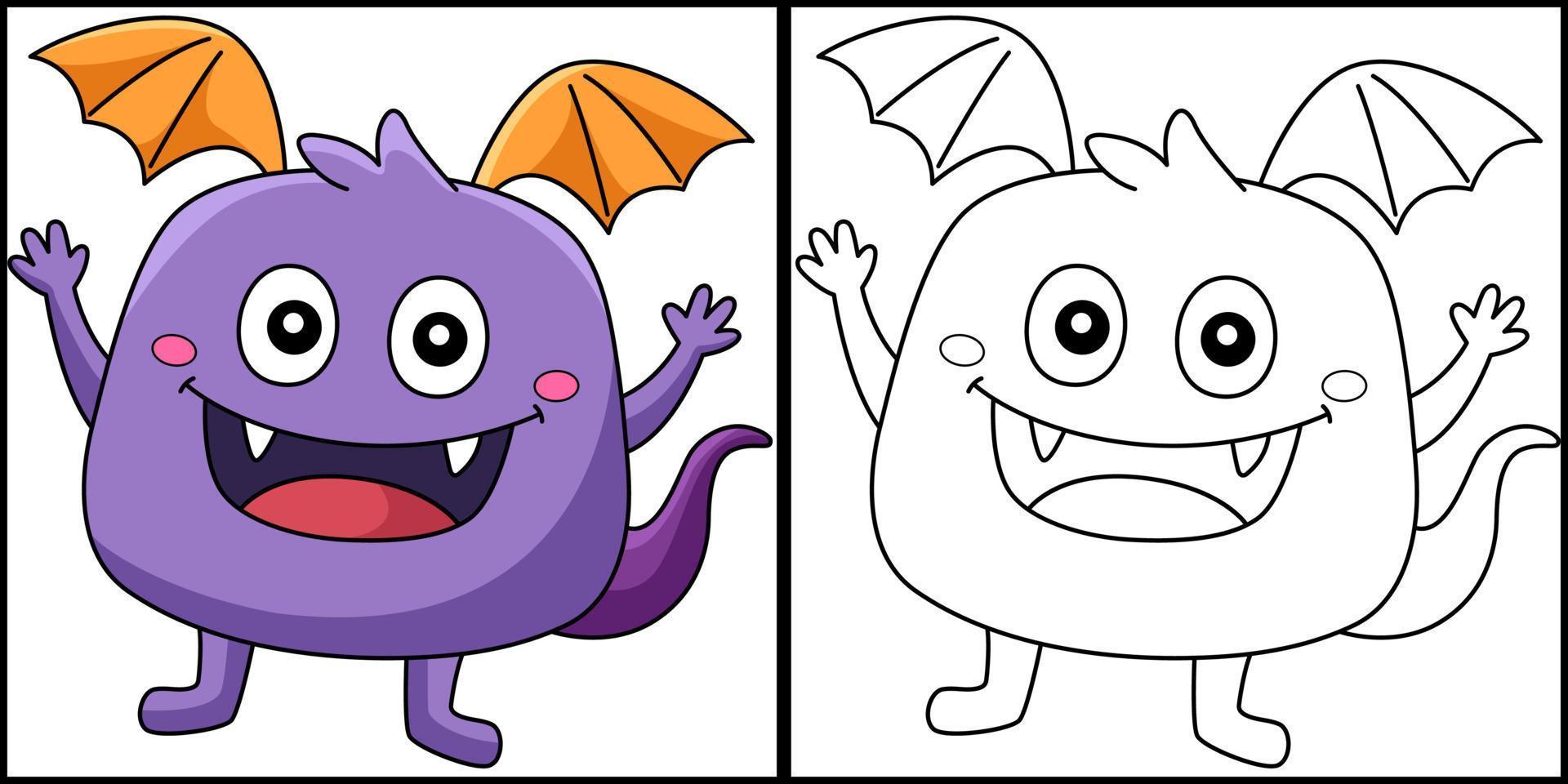 ilustração colorida de página para colorir de monstro morcego vetor