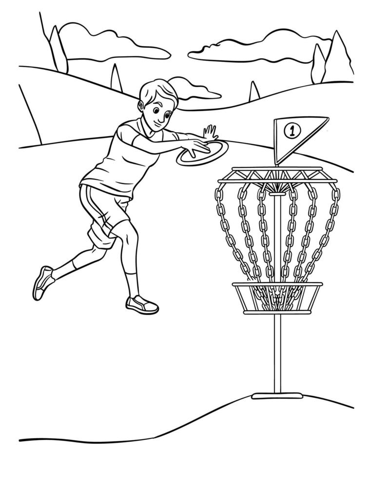 página para colorir de golfe de disco para crianças vetor