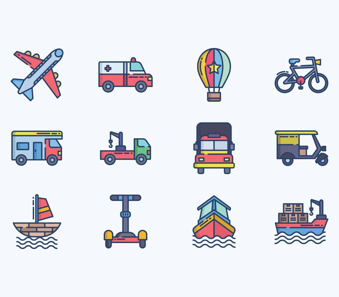 ícone de transporte, conjunto de vetores de veículo