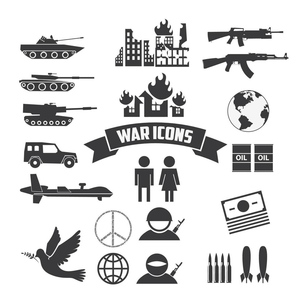 conjunto de ícones de guerra. guerra civil. dia internacional da paz. vetor
