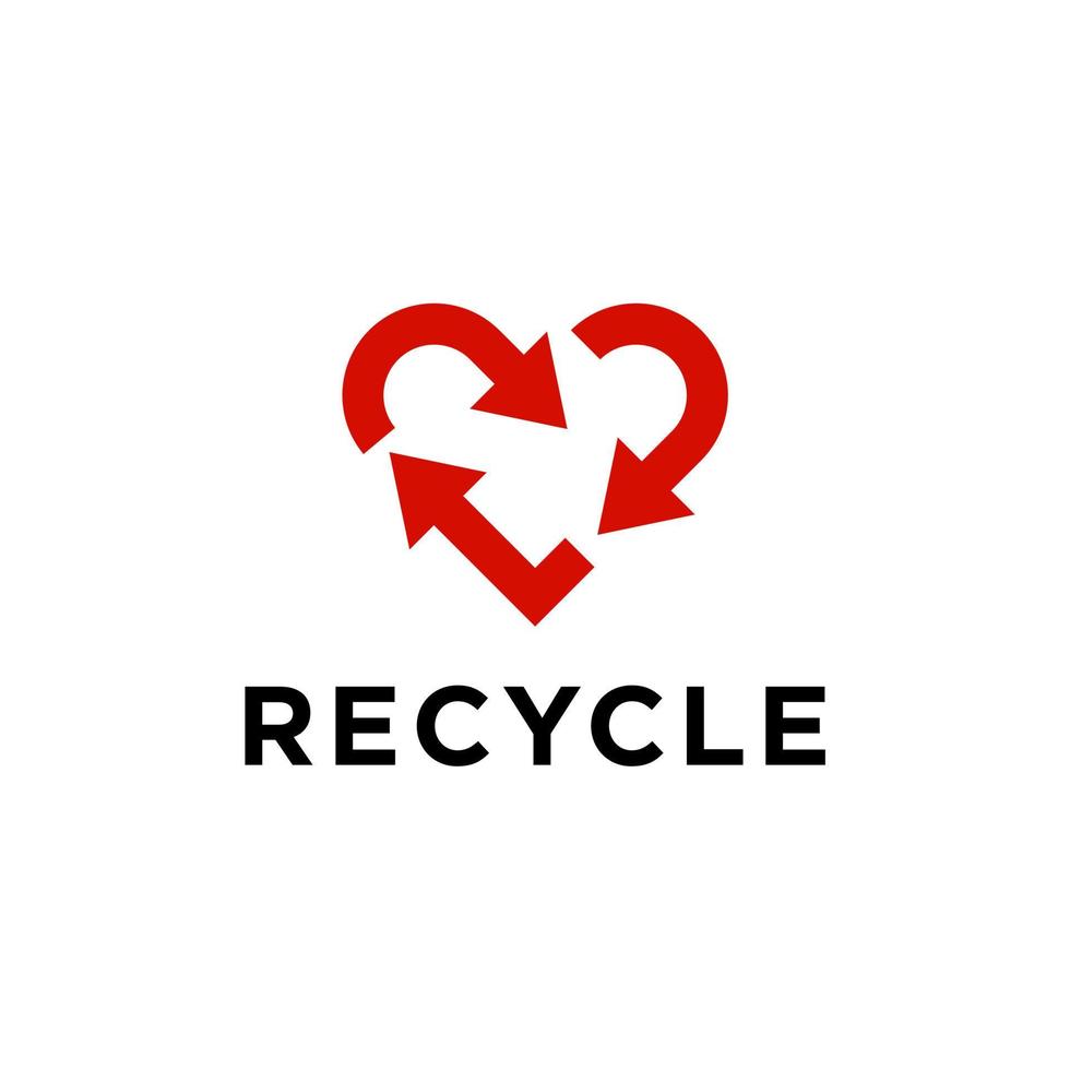 recicle o símbolo de sinal de seta de coração vermelho. reciclar com vetor de ícone de amor. design de terra ambiental de ciclo de forma de coração