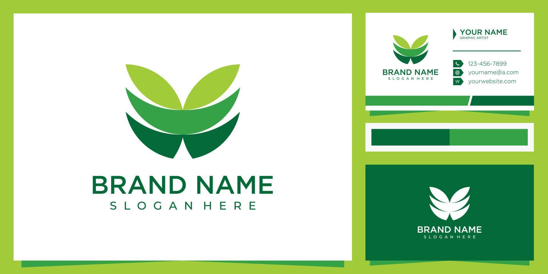 inspiração de design de logotipo de natureza folha com design de cartão de visita vetor