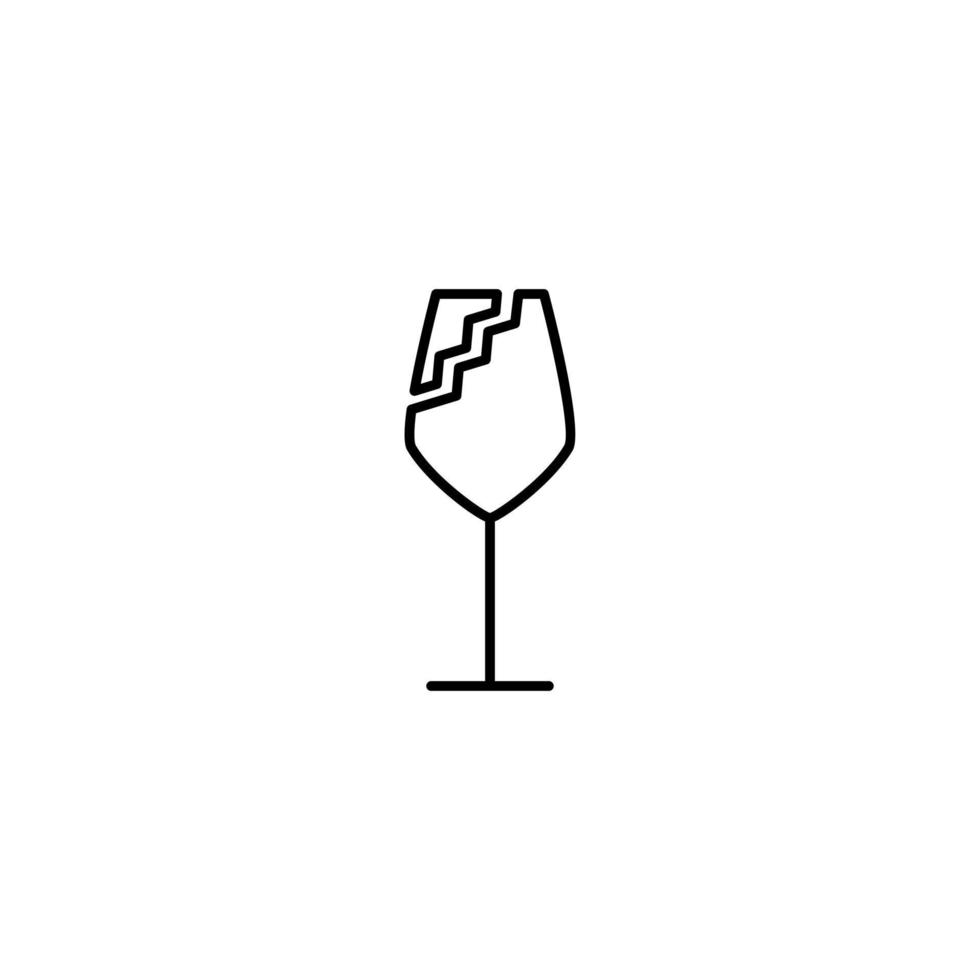 ícone de copo de vinho branco quebrado sobre fundo branco. simples, linha, silhueta e estilo clean. Preto e branco. adequado para símbolo, sinal, ícone ou logotipo vetor