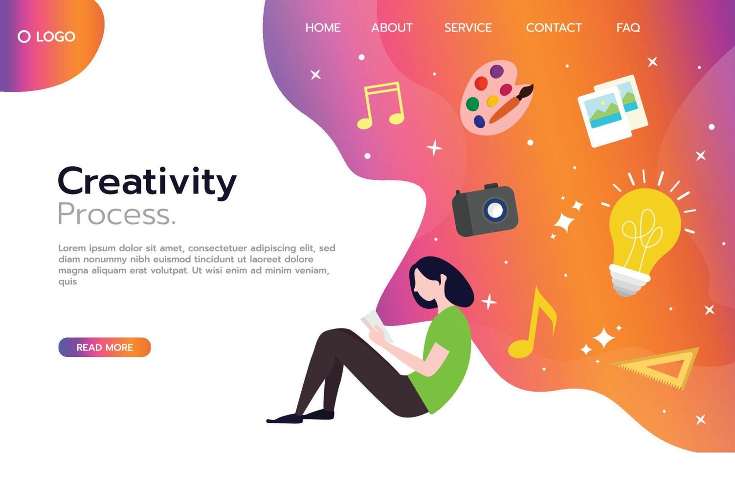 página de destino gradiente de processo de criatividade, conceito colorido vetor