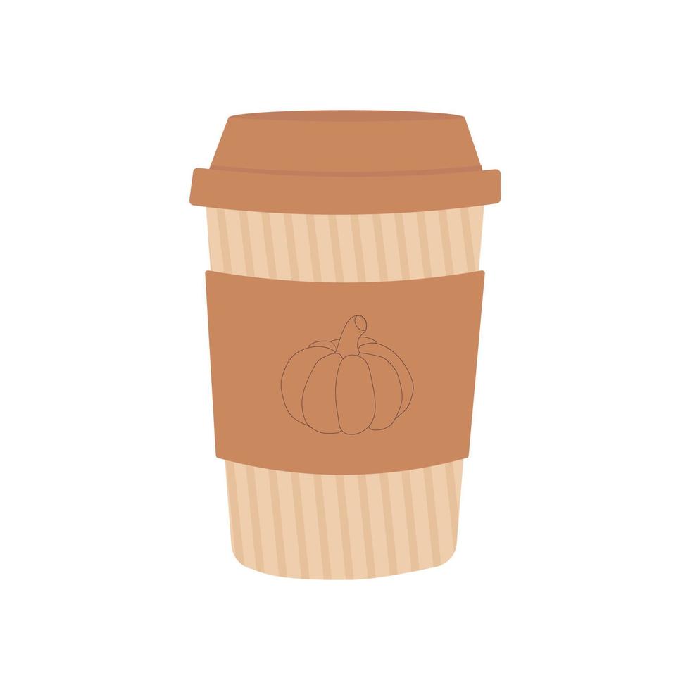 ilustração em vetor plana de um copo de café com leite de especiarias de abóbora. um copo de papel para café vai se adequar ao moderno