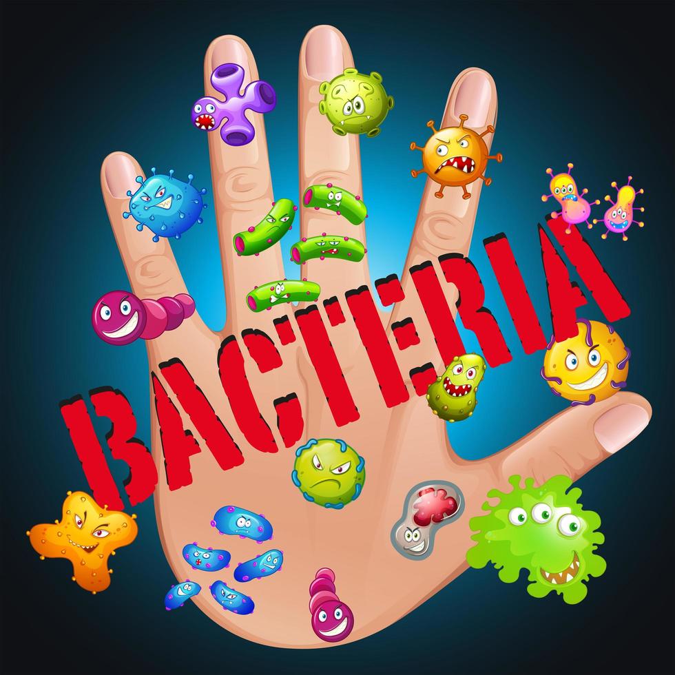 bactérias na mão humana vetor